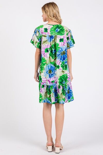Ces Femme Geblümtes Rüschen-Kurzarmkleid