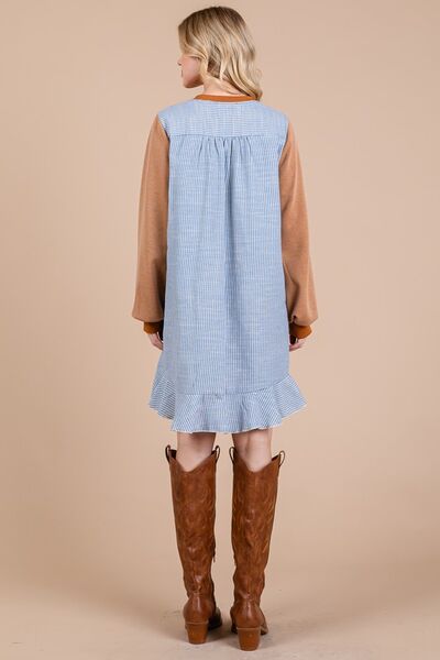 Robe Sweat Femme Col Rond en Tissu Éponge Patchwork Rayé