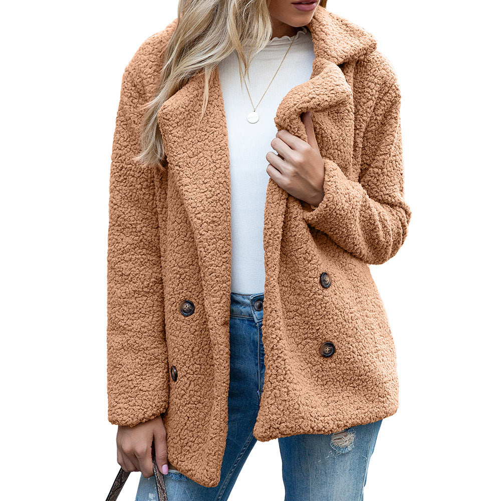 Manteau décontracté épais en peluche pour femme