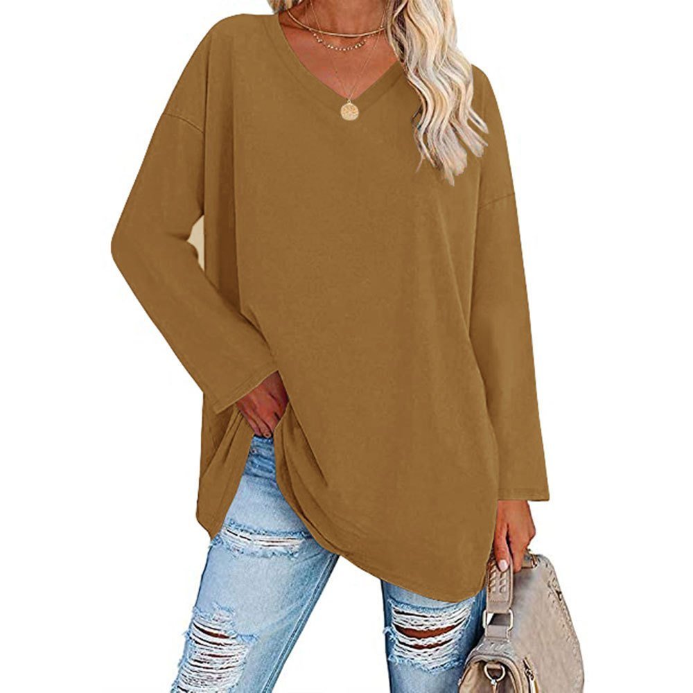 Haut ample à manches longues et col en V tendance pour femme (achetez-en 3, livraison gratuite)