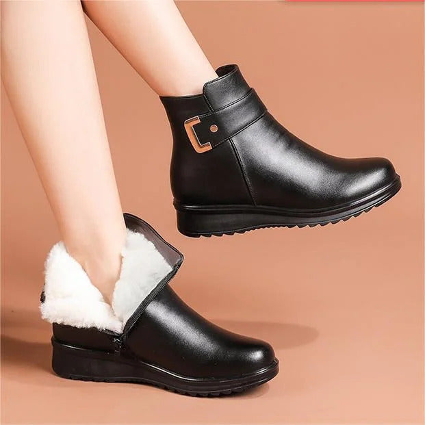 🔥Dernière promotion : 50 % de réduction – Bottes orthopédiques en cuir véritable et laine avec boucle métallique pour femme