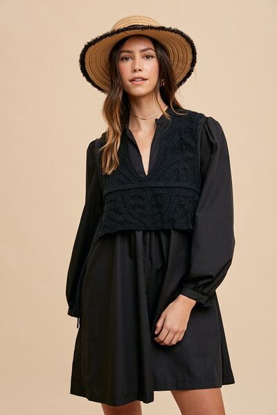Annie Wear Häkelweste mit gekerbtem Langarm-Hemdblusenkleid