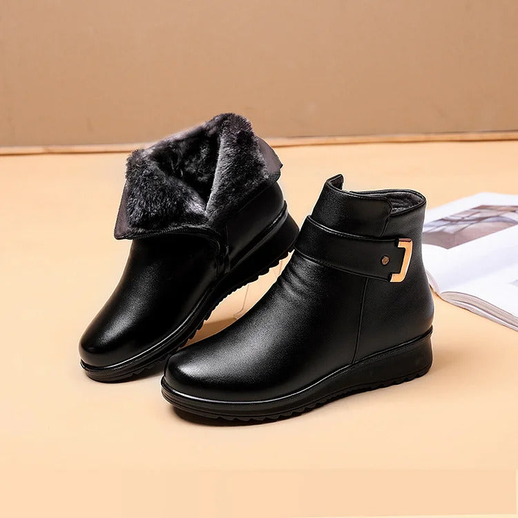 🔥Dernière promotion : 50 % de réduction – Bottes orthopédiques en cuir véritable et laine avec boucle métallique pour femme