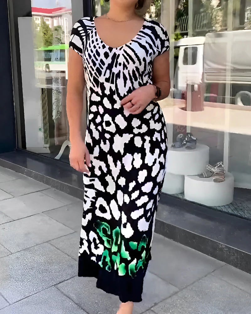 Lässiges kurzärmliges bedrucktes Kleid