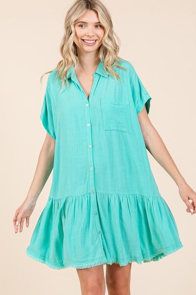 Mittoshop Leinenmischung geknöpftes Hemdblusenkleid