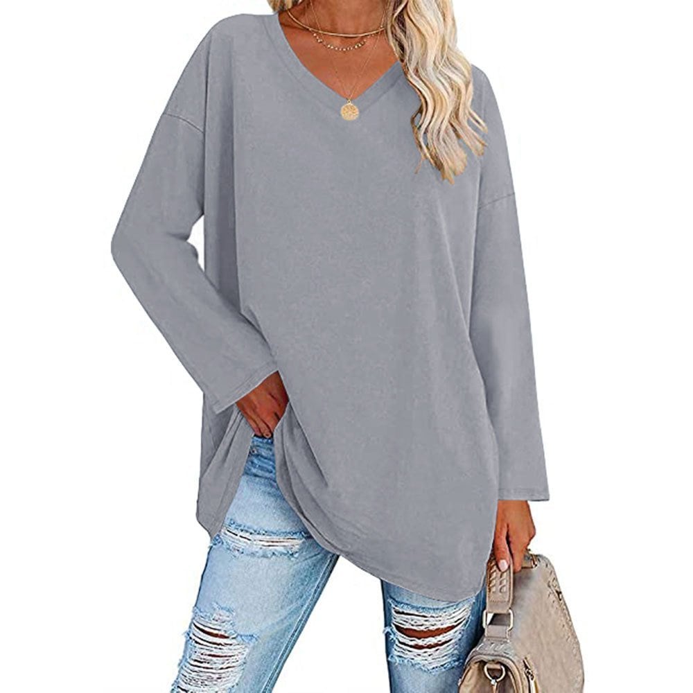Haut ample à manches longues et col en V tendance pour femme (achetez-en 3, livraison gratuite)