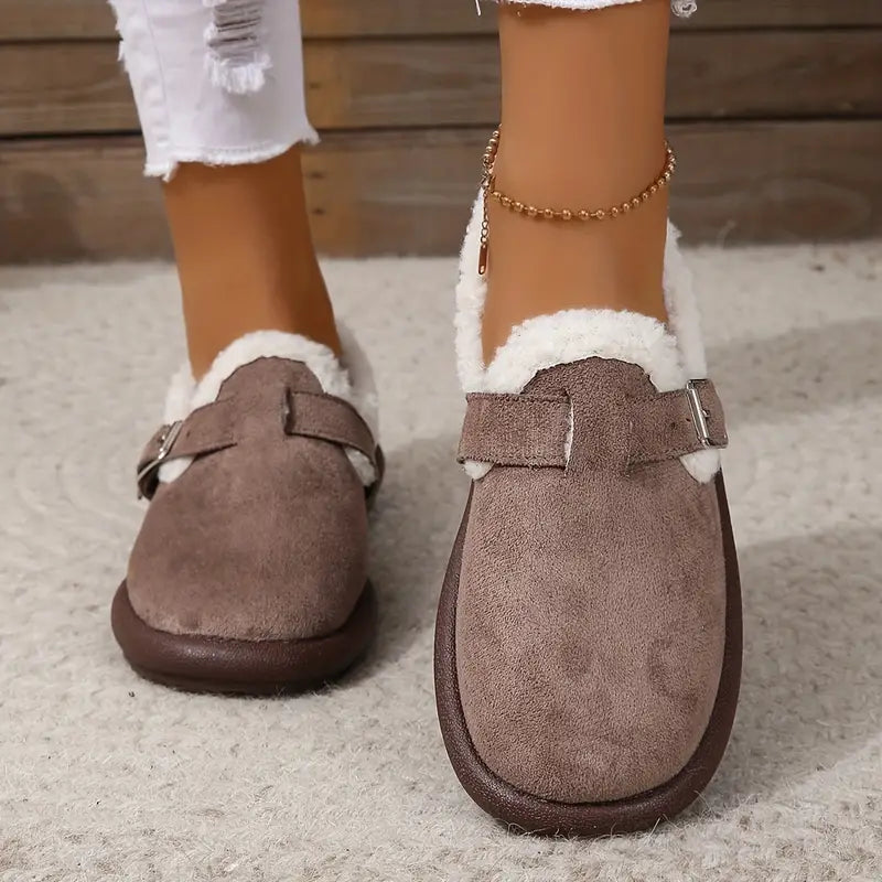 Ballerines plates en peluche à bout rond pour femmes