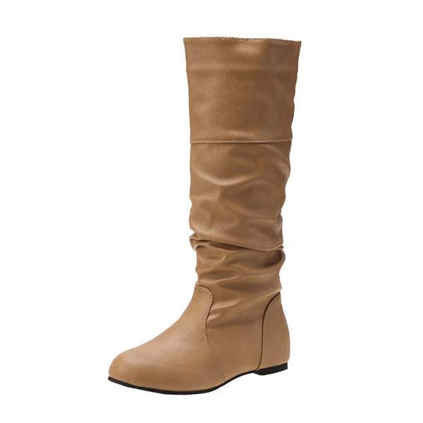 Damen-High-Top-Stiefel mit Falten, flach, für Herbst und Winter