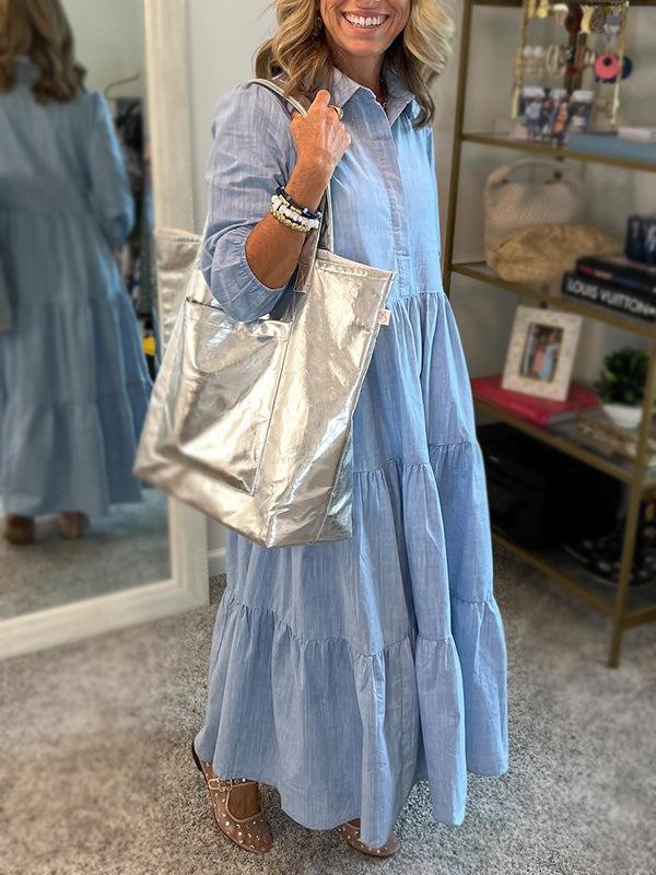 RÄUMUNGSVERKAUF🔥 Lockeres Baumwoll-Leinen-Kleid mit Revers - zollfrei