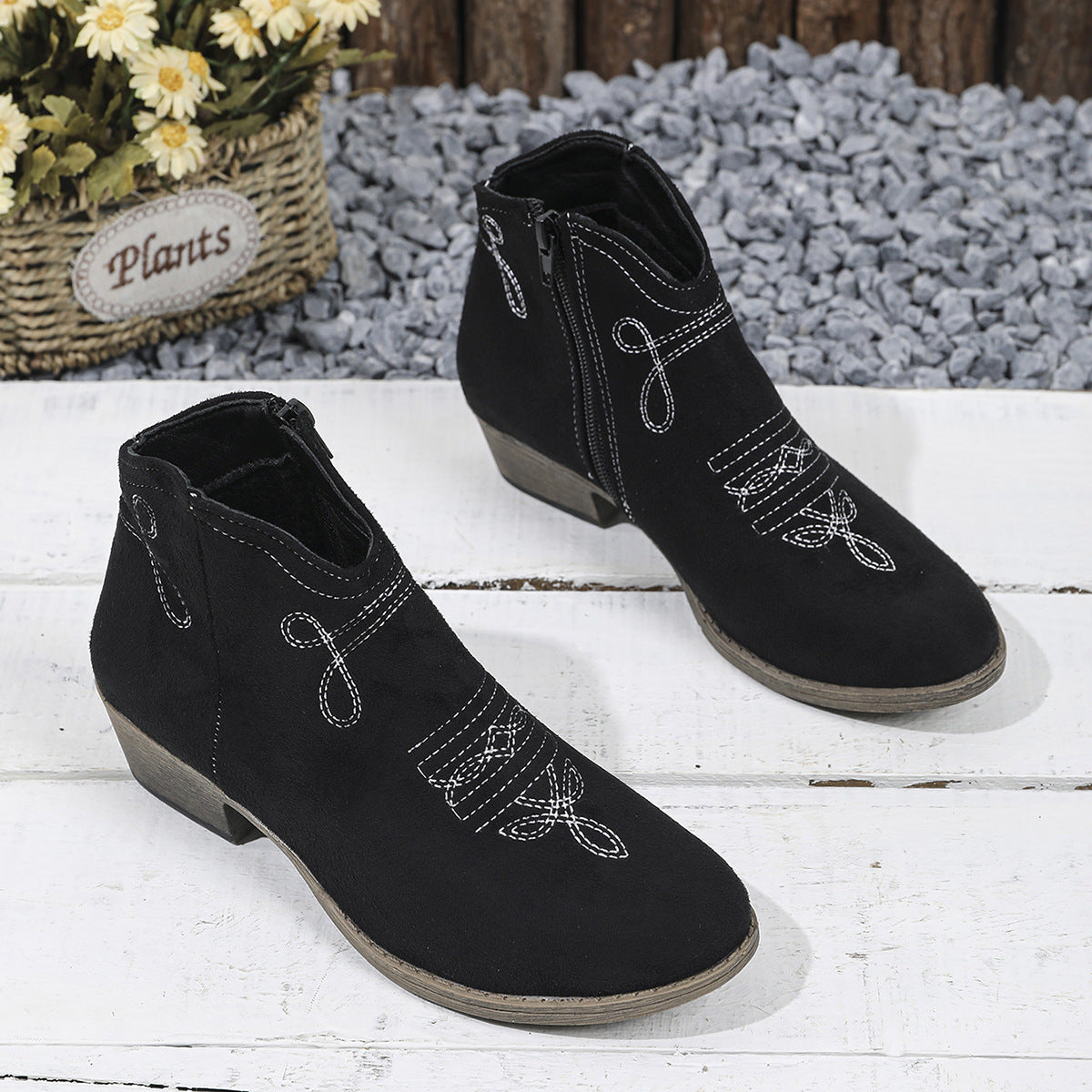 Western-Stickerei-Ankle Boots – Süß & Vielseitig für Alltagsoutfits