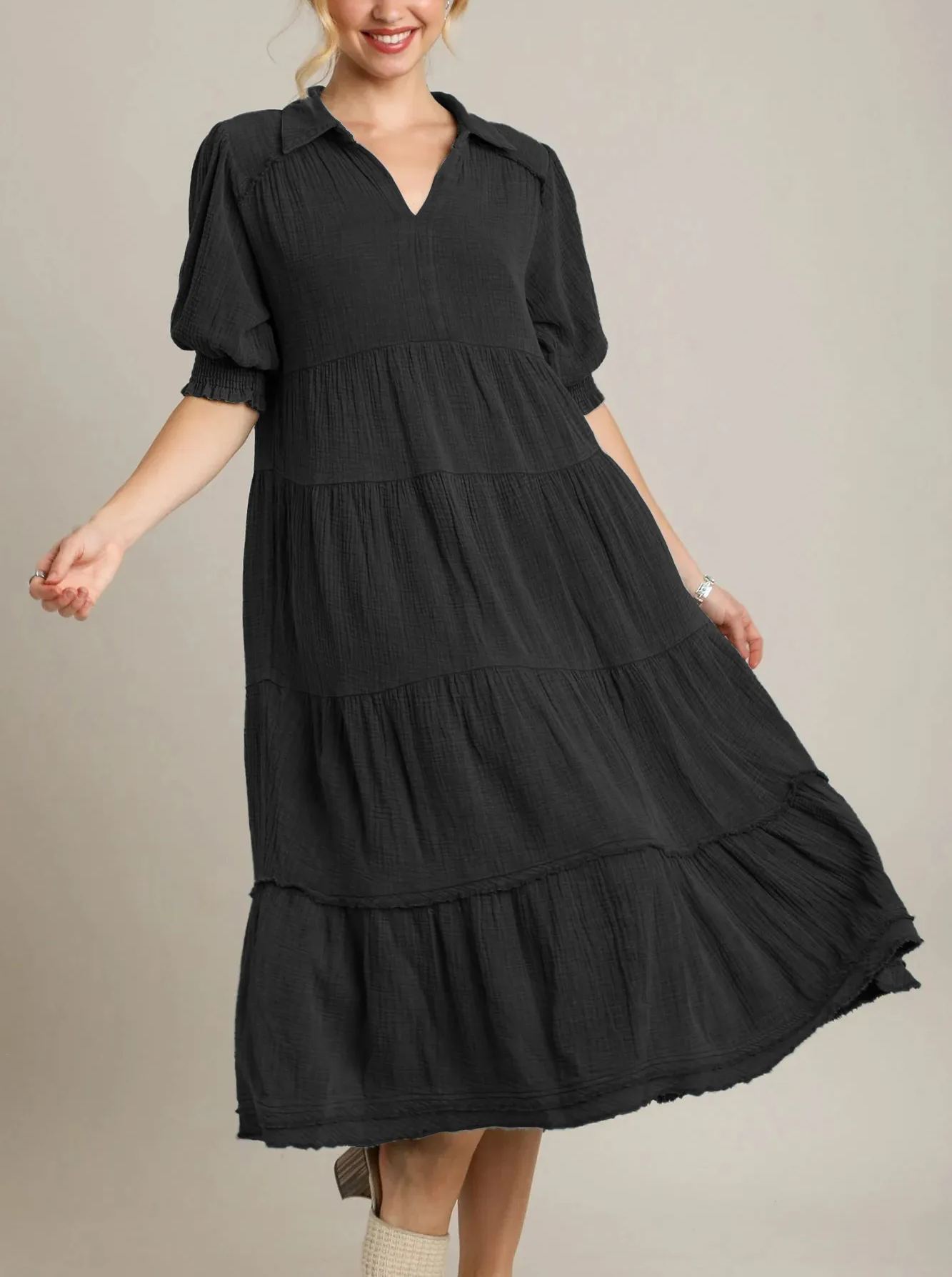 Damen Maxikleid mit V-Ausschnitt und Stufenrock (2 kaufen, kostenloser Versand)