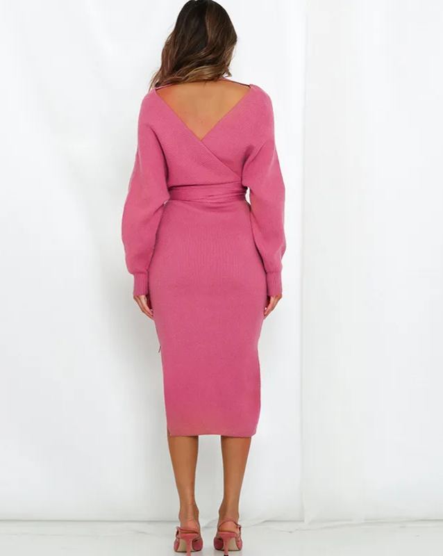 Robes pull fendues à col en V croisé pour femmes (achetez-en 2, livraison gratuite)