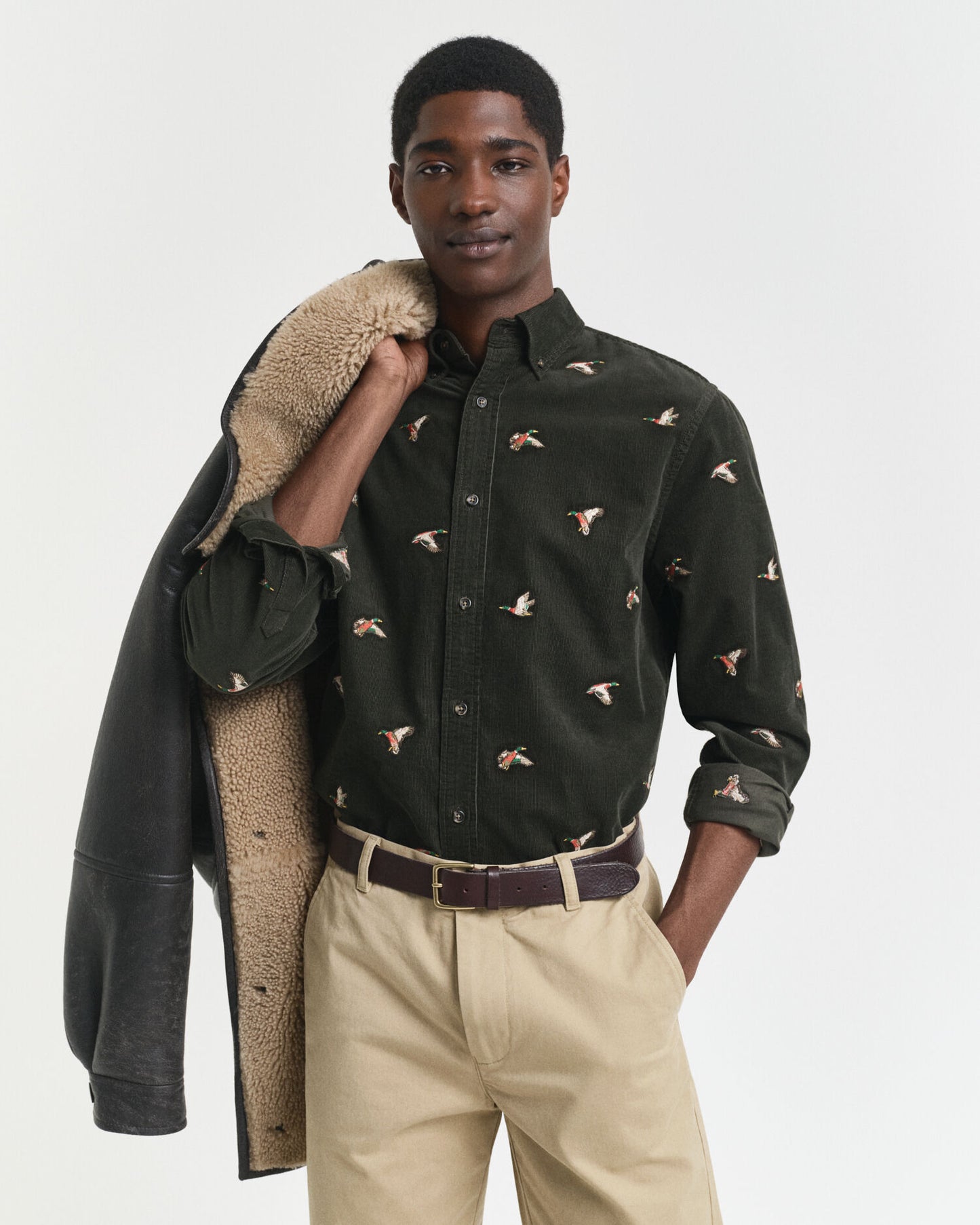 Regular Fit Embroidered Corduroy Shirt